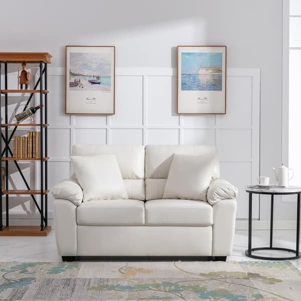 White Faux Leather Button Tufted Loveseat with Rolled Arms