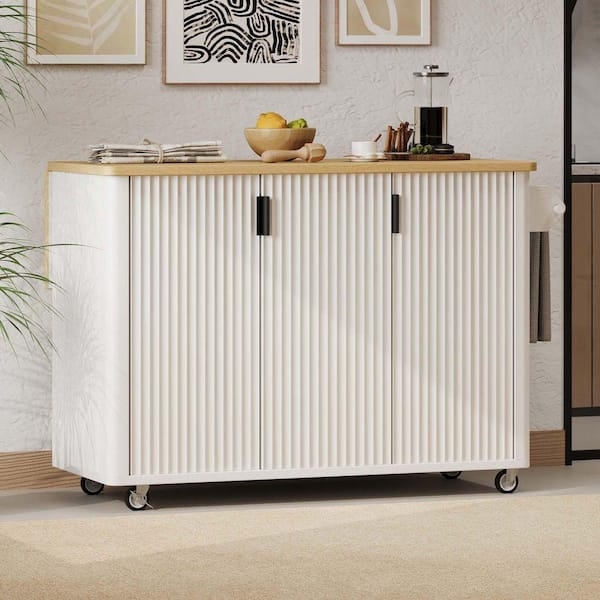 White Kitchen Cart With Drop Leaf And Recessed Panels