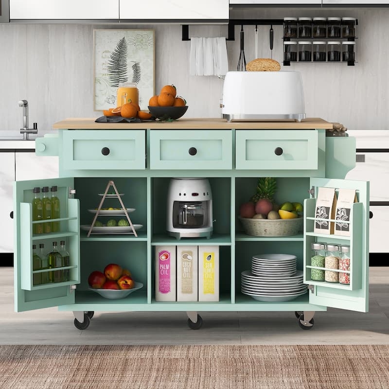 White Kitchen Island Cart Glass Doors Drop Leaf Five Casters