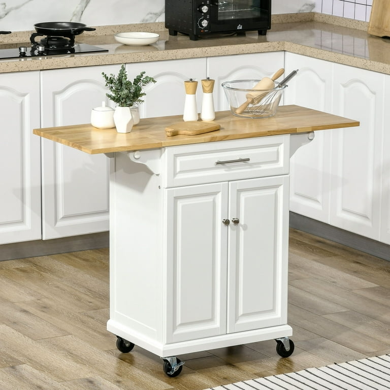 White Kitchen Island Cart with Side Towel Rails and Recessed Panels