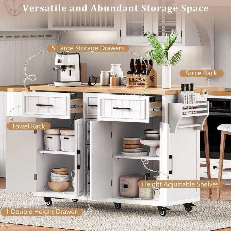 White Kitchen Island Charging Station Coastal Drop Leaf Cart