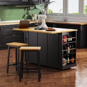 White Kitchen Island with Stools, Drop Leaf Top, and Backless Seating