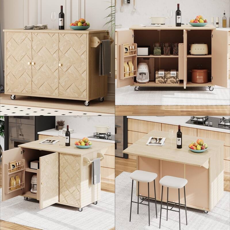 White Mobile Kitchen Island Storage With Ash Veneer Top