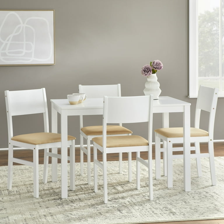 White Round Pedestal Dining Set with Slat Back Chairs and Matte Finish
