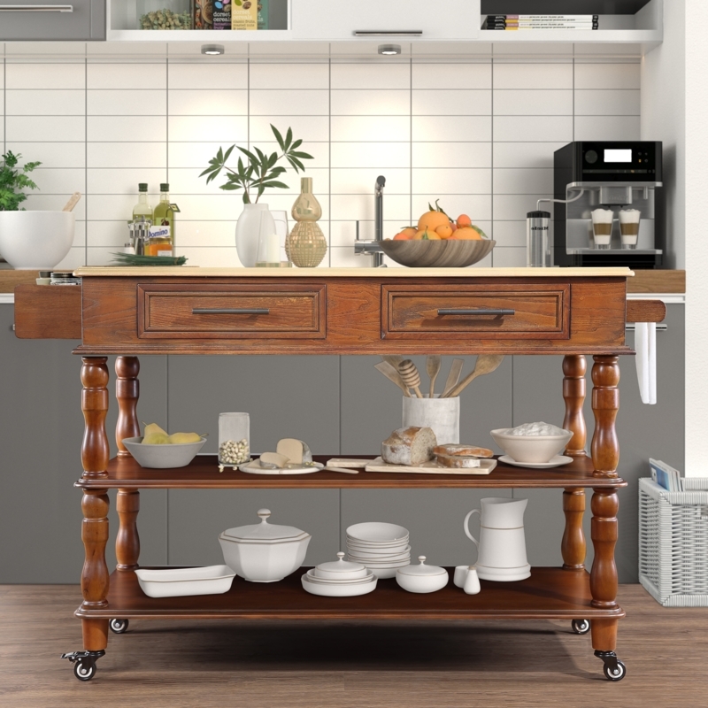 White Shaker Rolling Kitchen Island Cart, Drop Leaf Breakfast Bar.