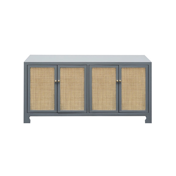 White Sideboard Woven Panels Gold Ring Pulls Buffet Cane Doors