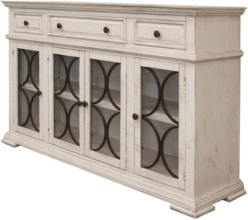 Whitewashed Wood Sideboard with Circular Relief Carving