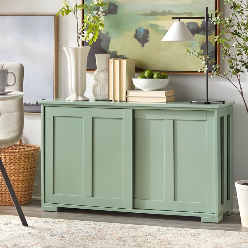 Window Pane Accent Cabinet Sliding Glass Doors Cottage