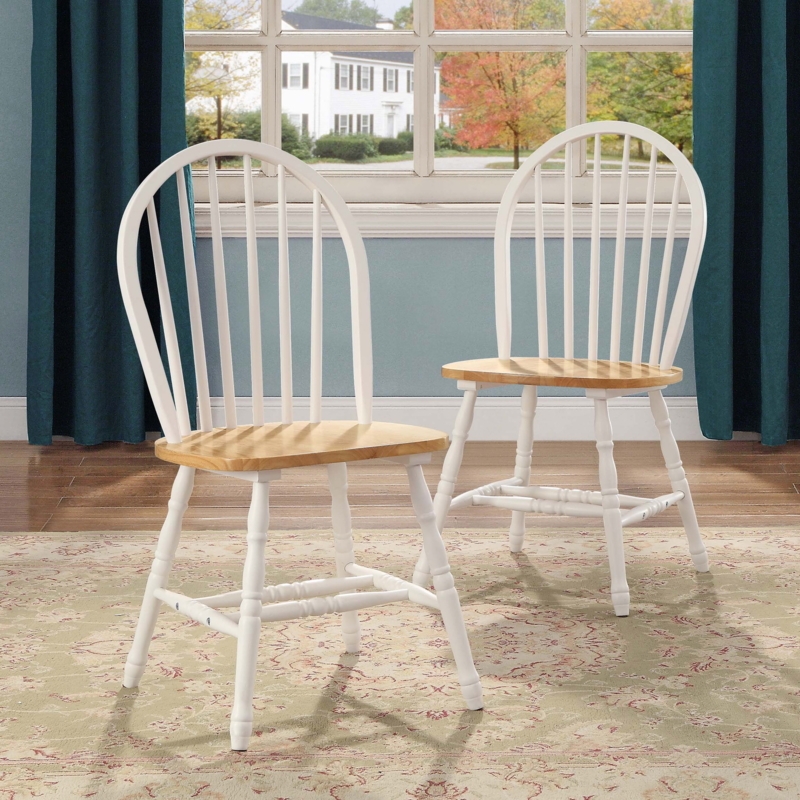 Windsor Dining Chairs Arched Spindle Back Two-Tone Wood Finish