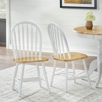 Windsor Dining Chairs High Spindle Back Two-Tone Wood Finish