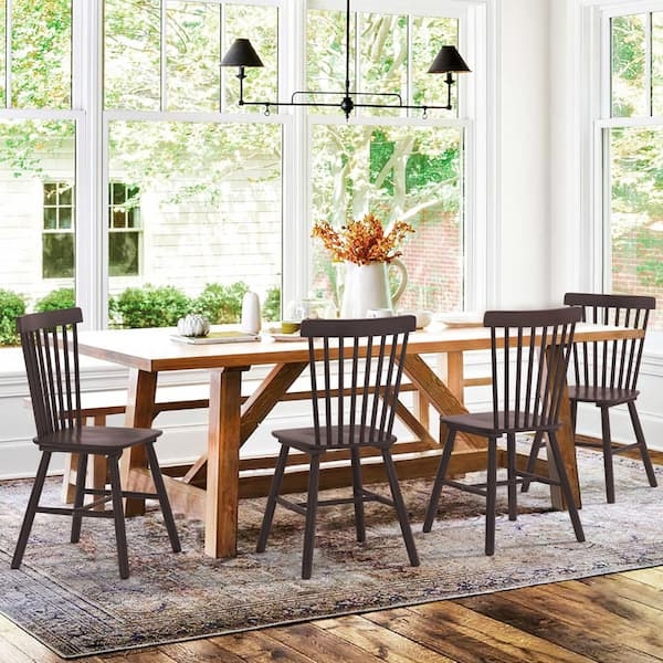 Windsor Dining Chairs, Spindled Back Set in Espresso Finish