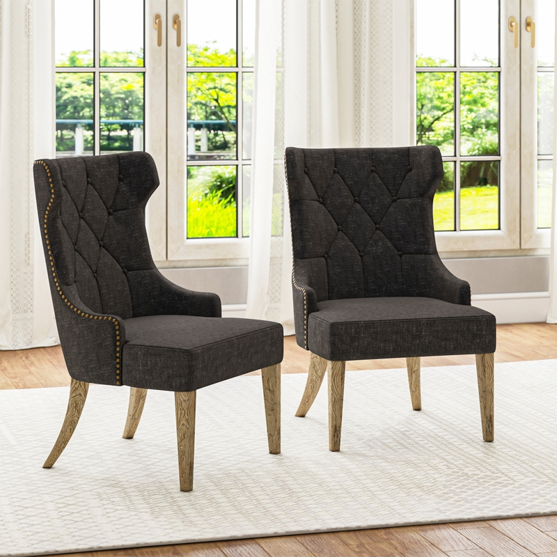 Wingback Dining Chair Farmhouse Arched Back Cream Espresso Two Tone