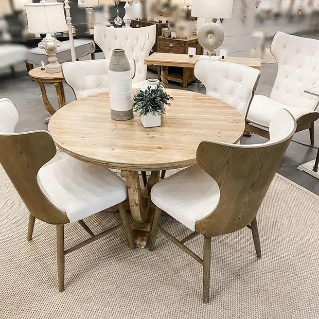 Wingback Dining Chairs Cream Fabric Tapered Natural Wood Legs Set