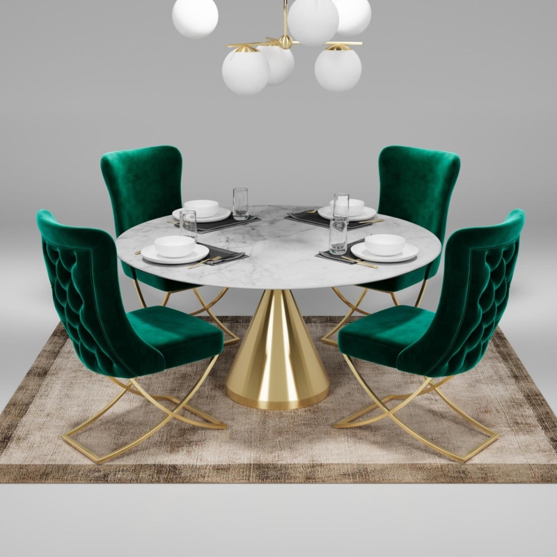 Wingback Dining Chairs Velvet with Channel Tufting and Gold Tapered Legs