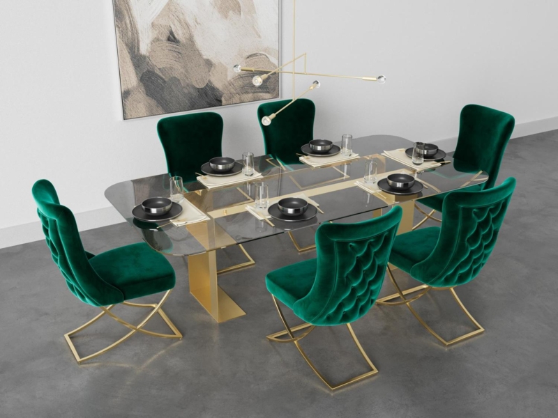 Wingback Dining Chairs Velvet with Slanted Gold Metal Legs