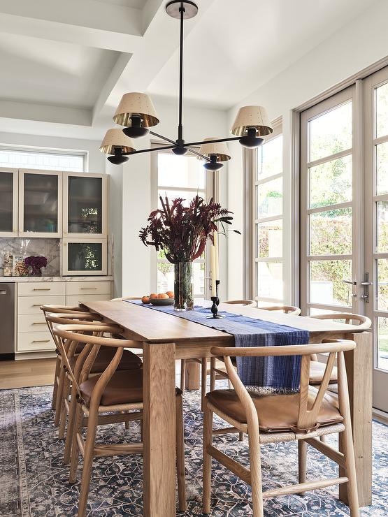 Wishbone Chairs with Leather Seats and Light Wood Frame