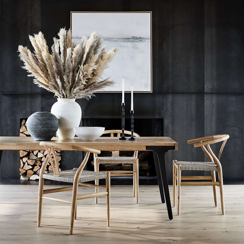 Wishbone Dining Chair featuring Steam-Bent Frame and Woven Cord Seat.