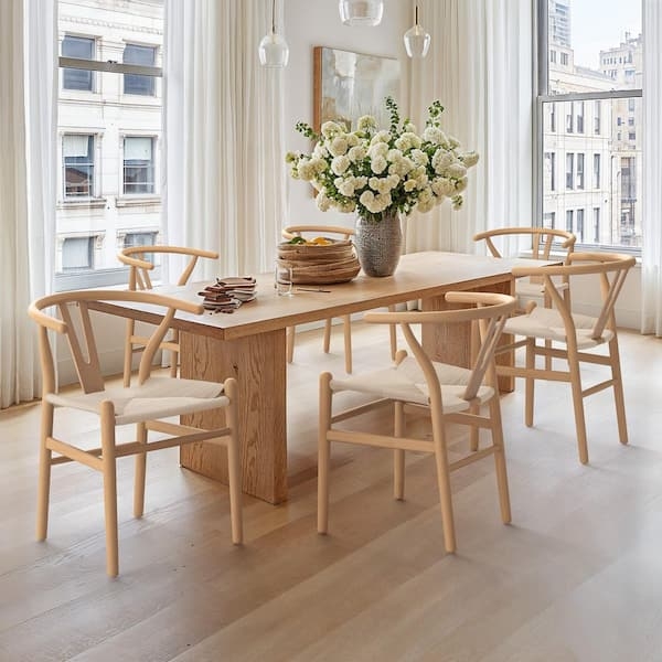 Wishbone Dining Chairs, Set of 6, featuring Woven Texture Seats.