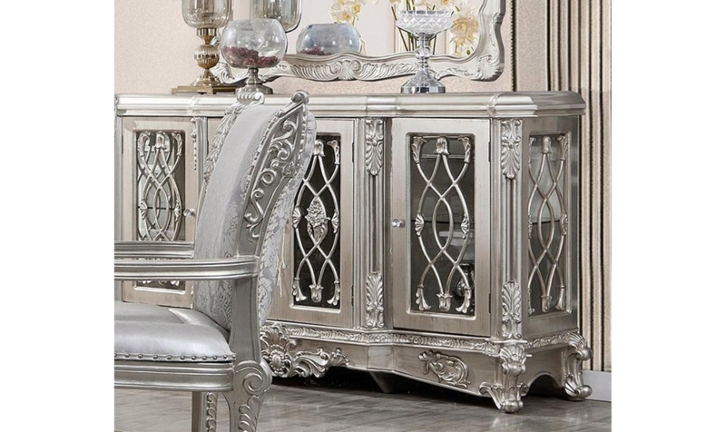 Wood Buffet with Vertical Slats and Gold Tapered Legs