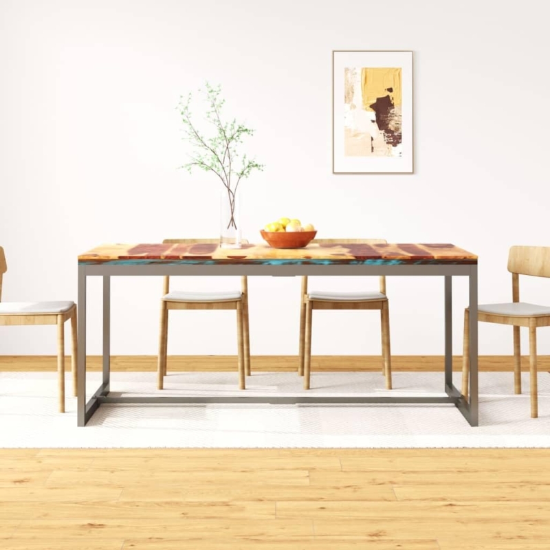 Wood Dining Table with Black U-Shaped Metal Legs