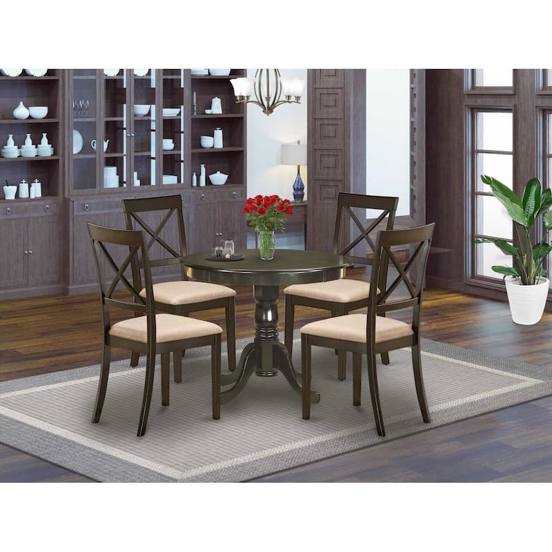 Wood Dining Table with Cross Base, Transitional Round Set