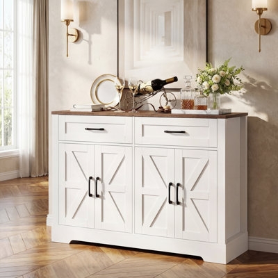 Wood Sideboard with Geometric Diamond Lattice Doors
