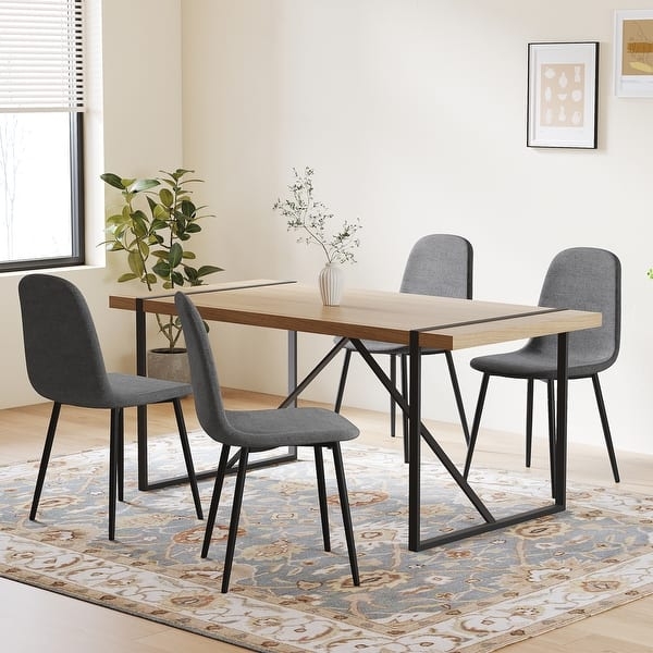 Woven Gray Dining Chairs with Wrap-Around Backs and Matte Black Legs