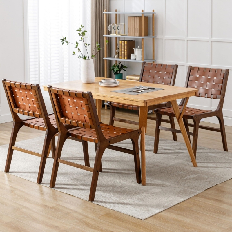 Woven Strap Back Dining Chairs featuring Tapered Wood Legs