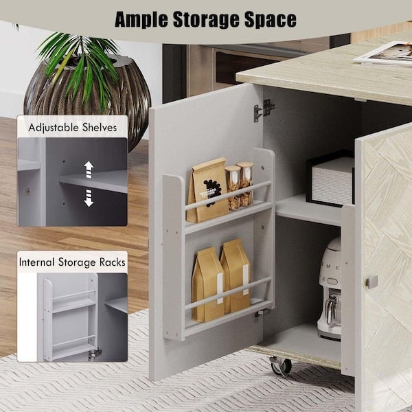 Yellow Rolling Kitchen Island with Recessed Paneling & Drop Leaf