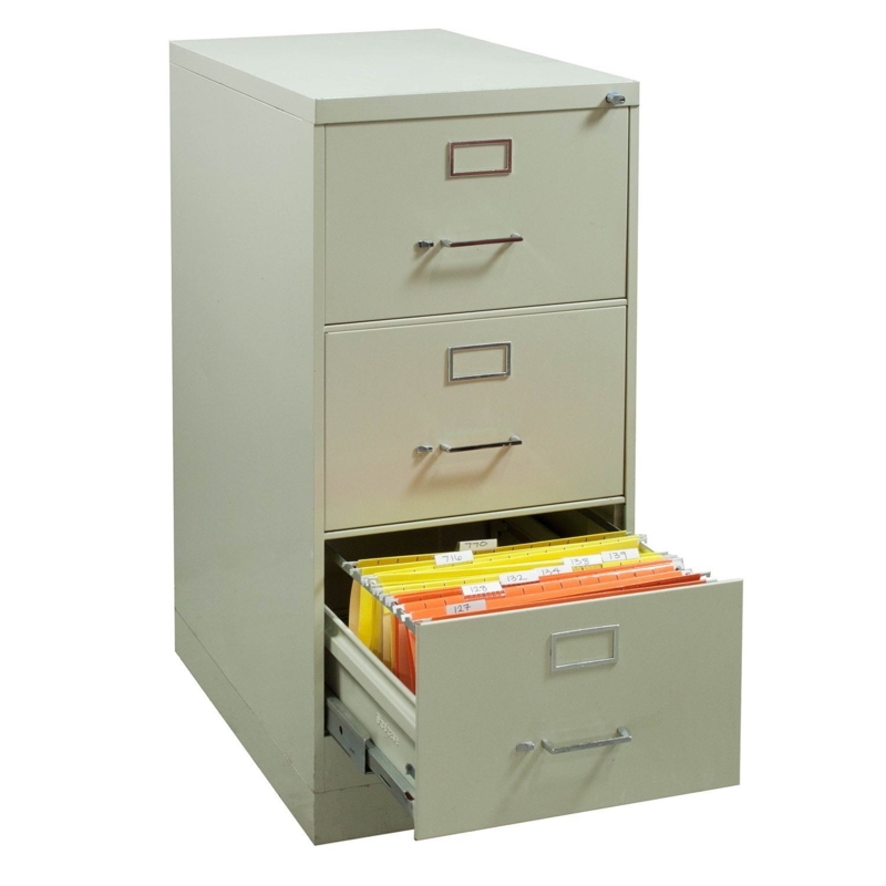 3-Drawer Vertical File Cabinet, Light Putty Metal Compact Legal Document Storage with Lock