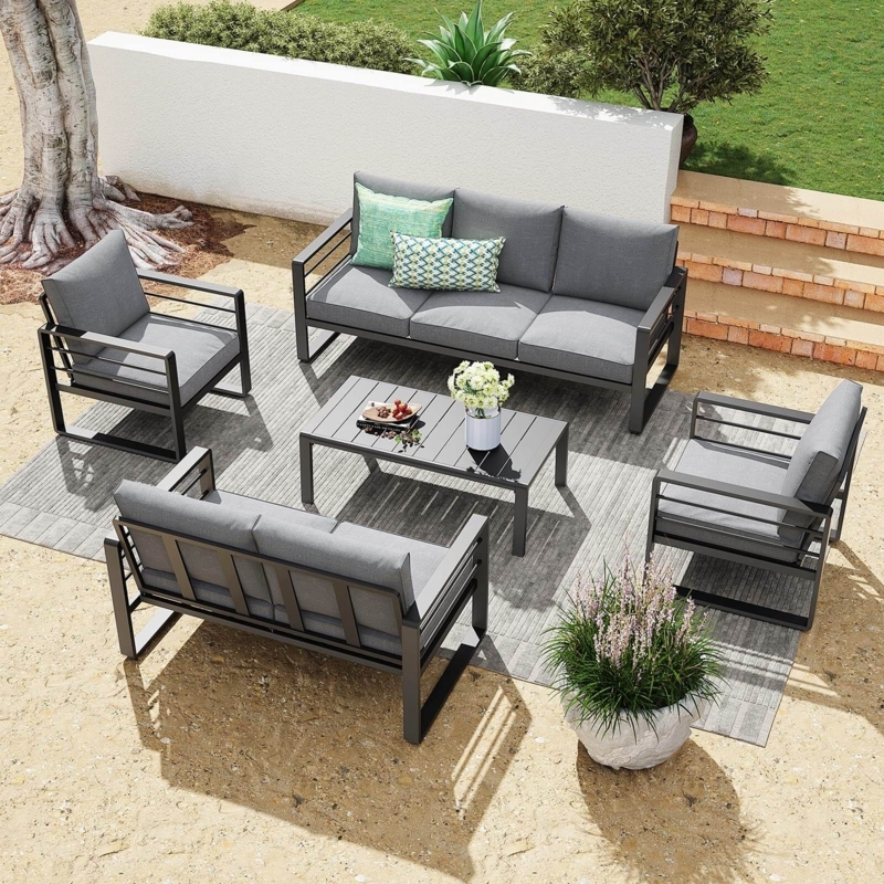5 Piece Patio Set, Outdoor Furniture Conversation Sets - Orange-Casual   Orange-Casual