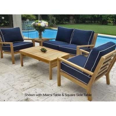 5-Piece Slatted Wood Patio Set with Navy Cushions