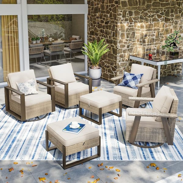 6-Piece Espresso Wicker Patio Set with Swivel Chair