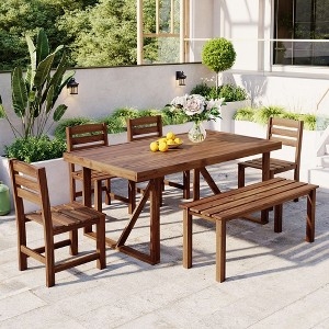 6-Piece Outdoor Dining Set Slatted Wood Design with Bench Seating