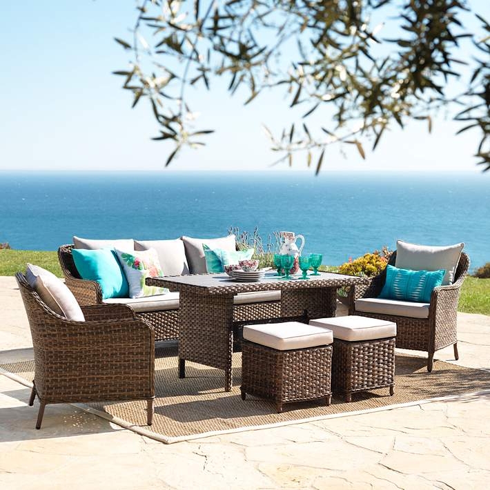 6-Piece Wicker Lounge Set Patio Furniture with Matching Ottomans