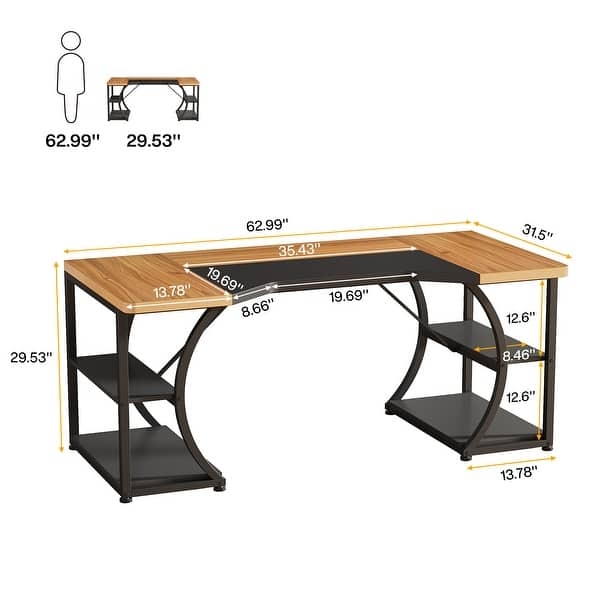 63 inch Home Office Desks with Storage Shelves and Ergonomic Curved Edge -  Bed Bath & Beyond - 39020505