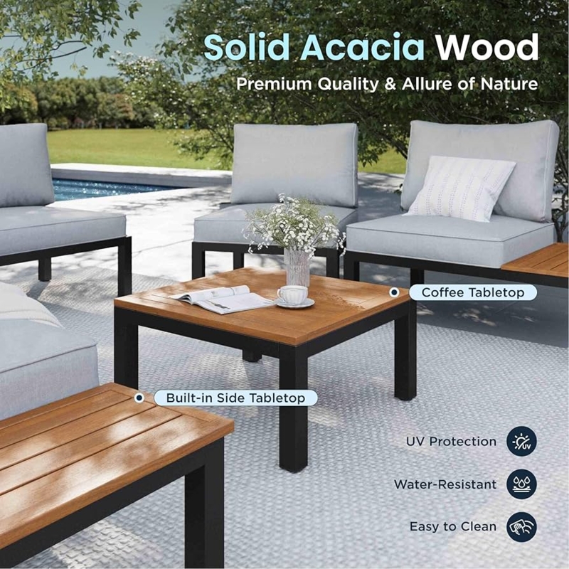 7-Piece Modular Outdoor Sectional Set with Slatted Metal Table