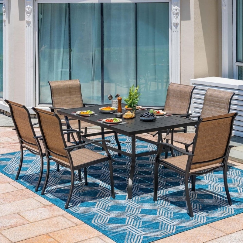 7-Piece Outdoor Dining Set Charcoal Metal Mesh Chairs Poolside (66 characters)