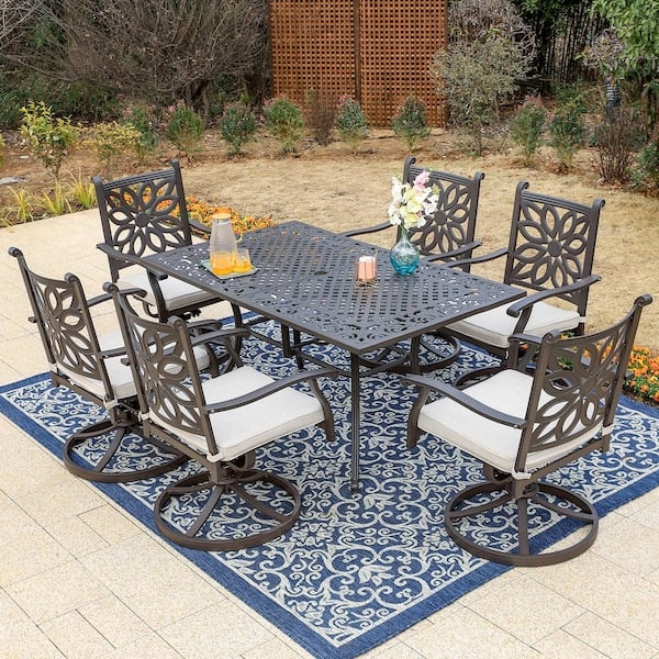 7-Piece Patio Dining Set Cast Aluminum with Swivel Chairs