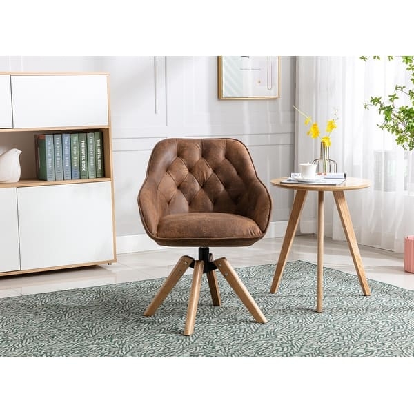 Accent Chair Cream Boucle Swivel Oak Toned Legs Minimalist Desk Seating