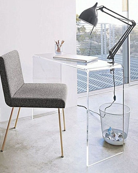 Acrylic Writing Desk featuring Waterfall Edge and Brace