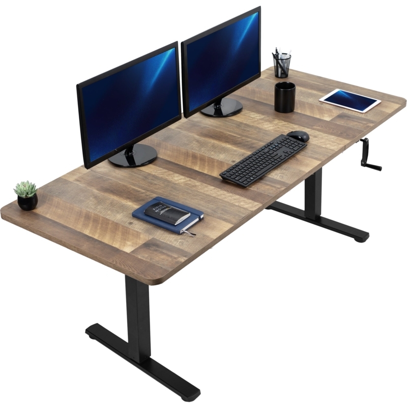 Adjustable Desk Light Wood Top Manual Crank T-Leg Base
