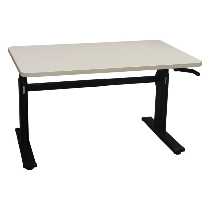 Adjustable Desk Manual Crank Off-White Top T-Shaped Legs