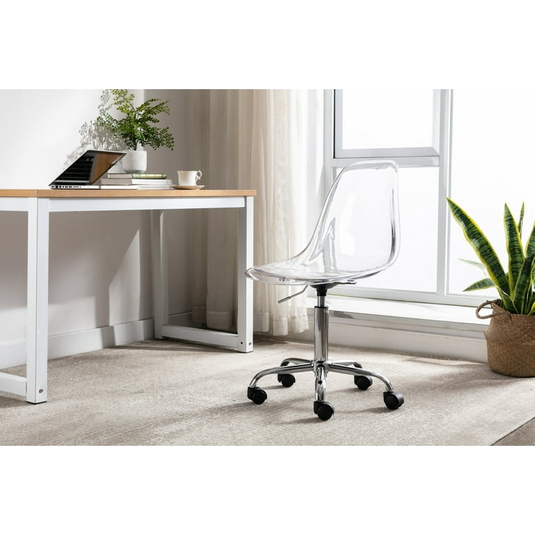 Adjustable Height Lucite Chair with Open Back Design, Chrome Rolling Base