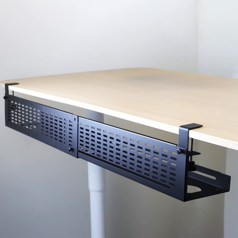 Adjustable Under Desk Cable Management Tray with C-Clamp Mount