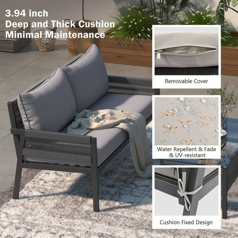 All-Aluminum Patio Conversation Set with Wood-Look Tabletop