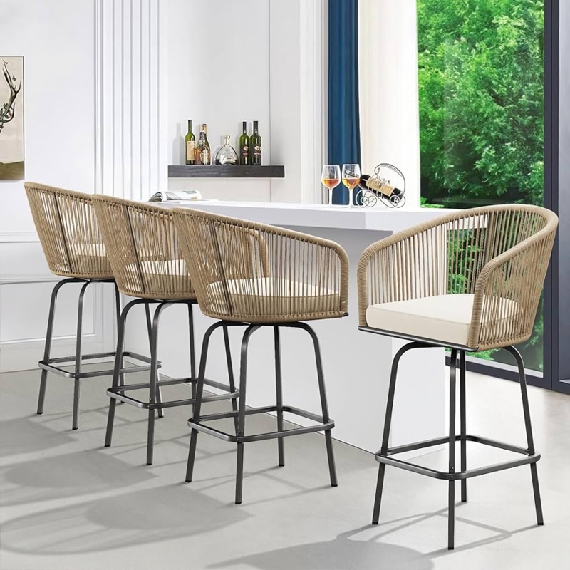 All-Weather Wicker Bar Stools Swivel Base Espresso Finish Patio Set