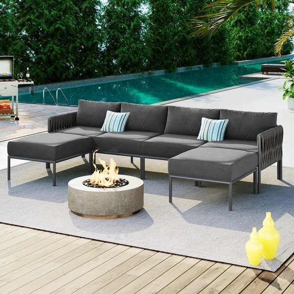 Aluminum Modular Sectional Sofa Grey Cushions Minimalist Backyard Lounge