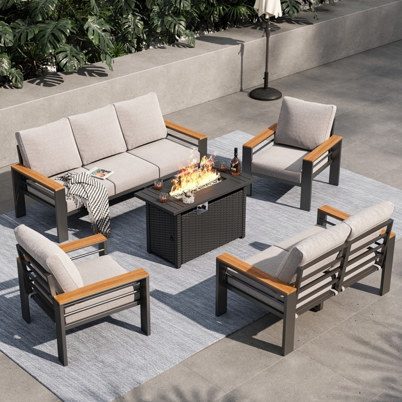 Aluminum Patio Conversation Set Modern Charcoal Frame Slanted Legs