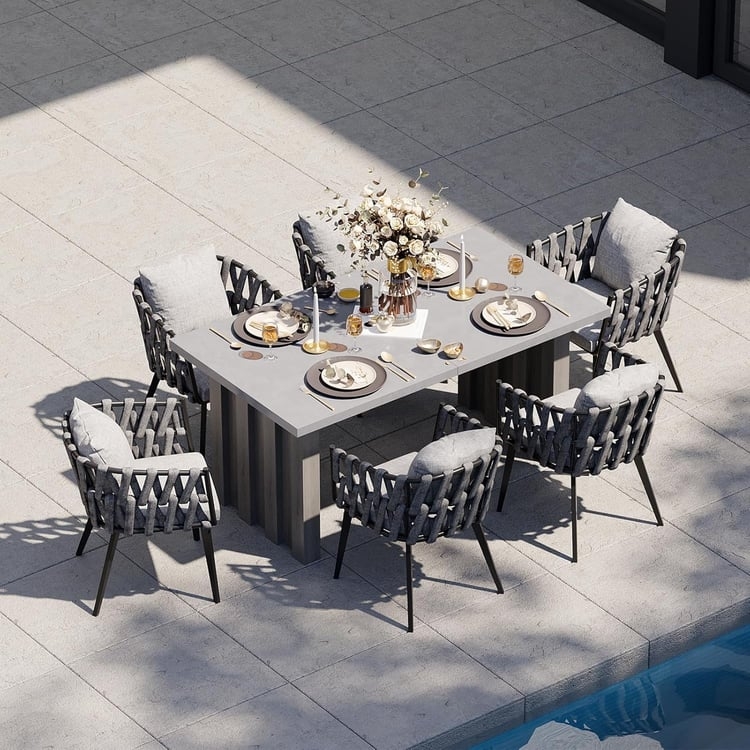 Aluminum Patio Dining Set: 7-Piece Modern with Woven Rope Backs